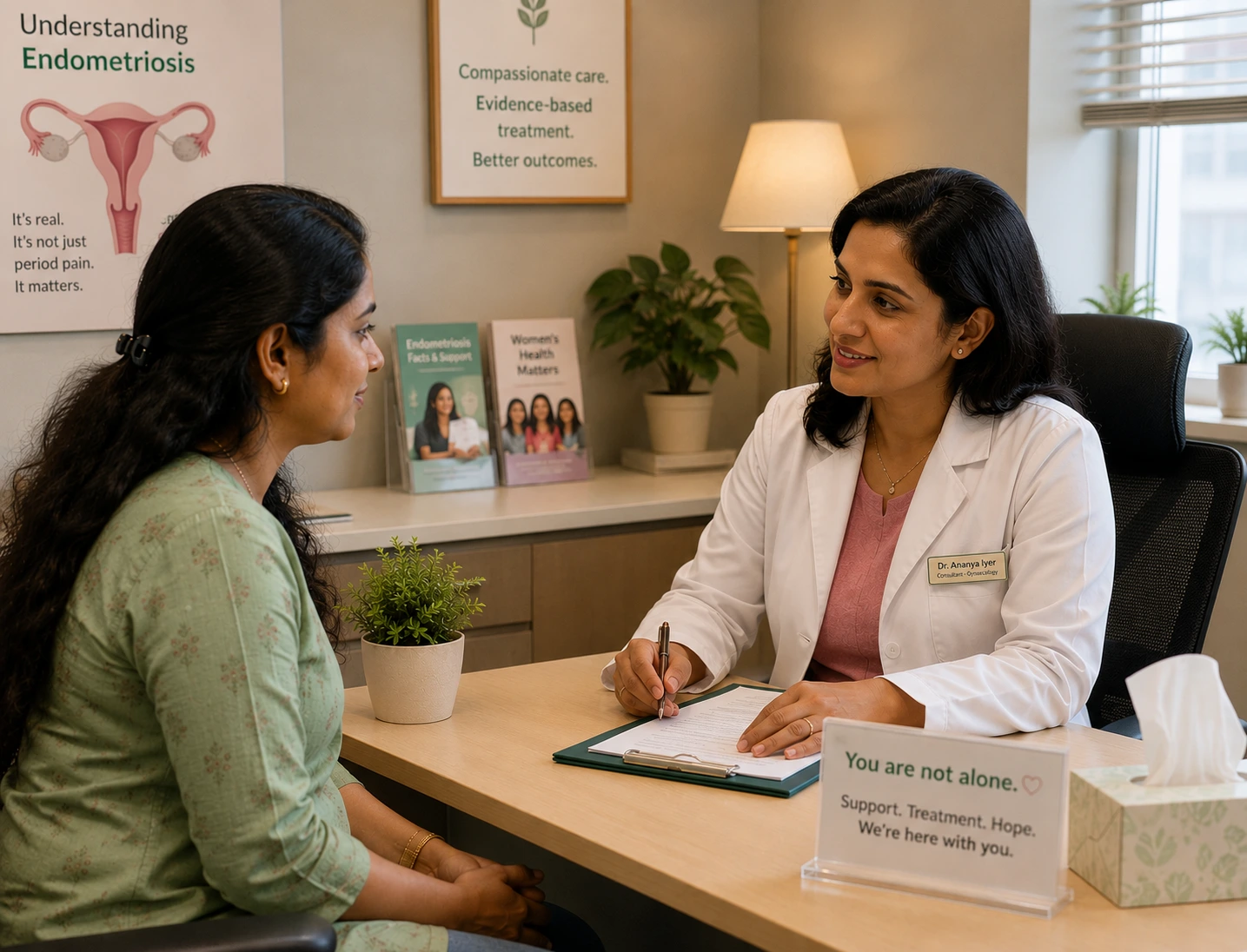 Ongoing endometriosis care and support in Bangalore Woman receiving supportive guidance after an endometriosis consultation